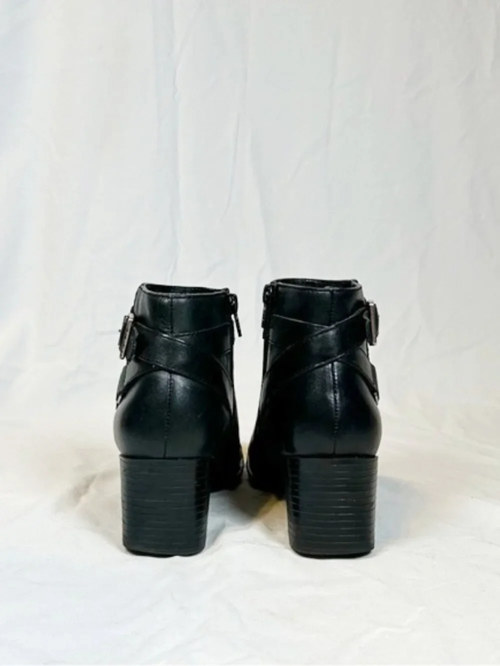 Vintage 90s Covington Black Leather Fawn Square Toe Booties Ankle Boots~7~